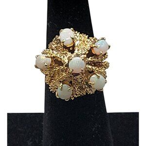 14k Fire Opal Ring Antique 7 Gemtone Rope Dome 585 10.64g Yellow Gold SZ6 Estate